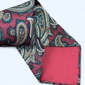 Stafford‎ Silk Paisley Tie Burgundy Blue Gold 4” Classic Vintage Men’s 56” Long